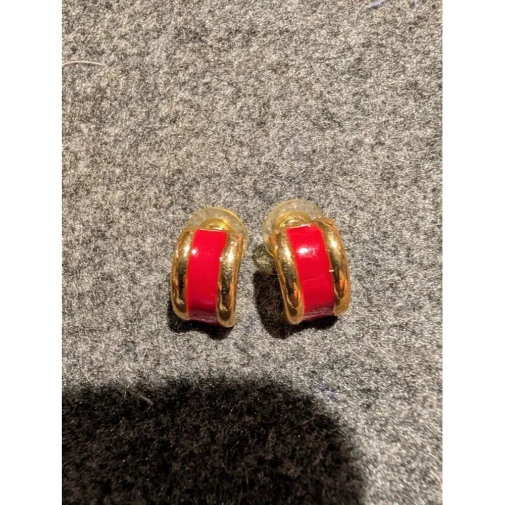 Half hoop earrings gold and color set of 2